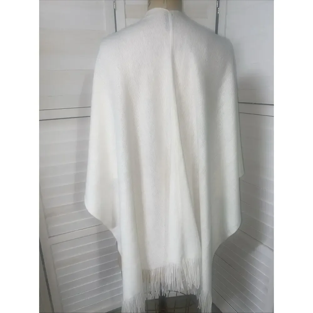 Mixit Women’s Off White Acrylic Shawl One Size Fringes Pocket